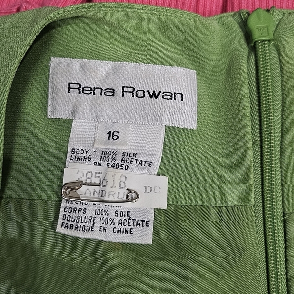Rena Rowan 100% Silk Lime Green Sheath Dress Size 16 - Picture 7 of 7